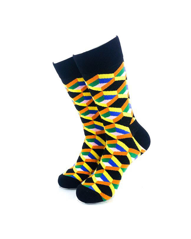 cooldesocks 3d cubes colorful orange crew socks front view image