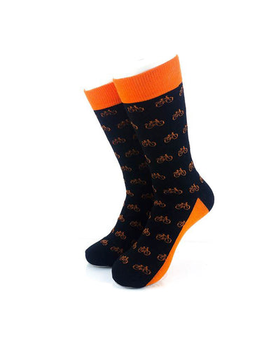 cooldesocks bicycle pattern orange crew socks front view image