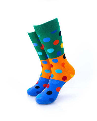 cooldesocks big dot blue orange crew socks front view image