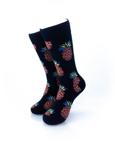 cooldesocks big pineapple black red crew socks front view image