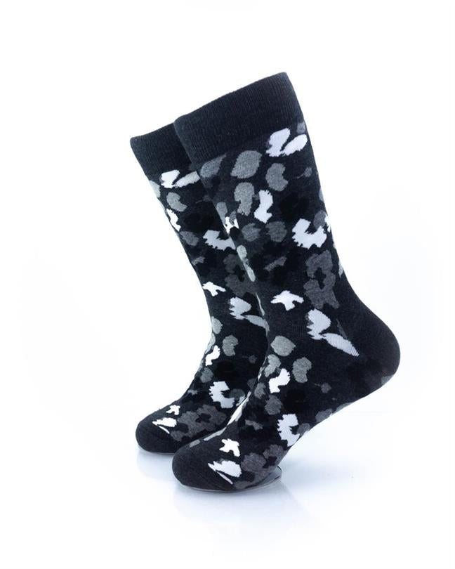 cooldesocks black and white petals crew socks left view image