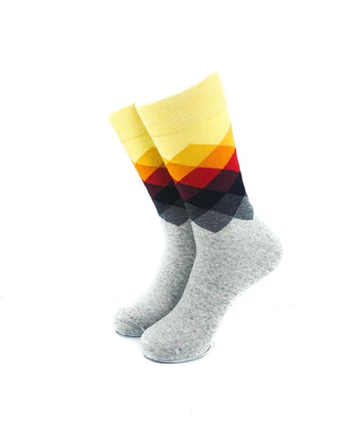 cooldesocks checkered yellow gray crew socks front view image