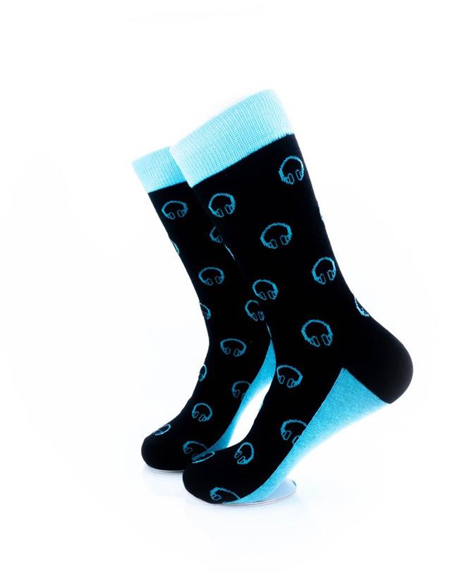cooldesocks headset neon blue crew socks left view image