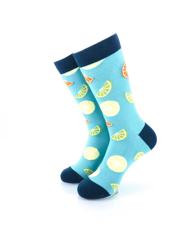 cooldesocks lemon blue crew socks front view image