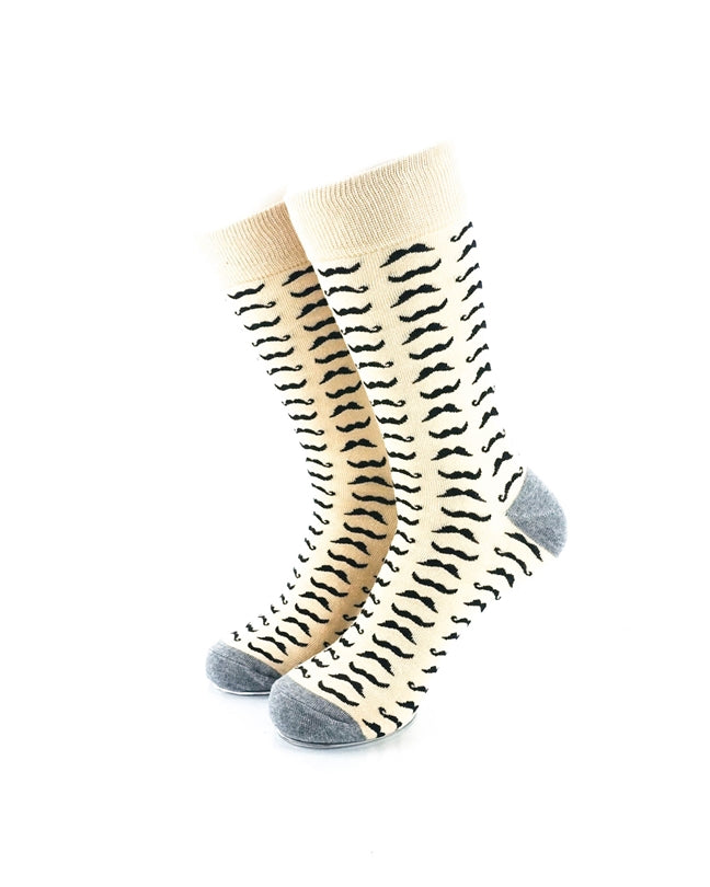 cooldesocks mustace khaki crew socks front view image