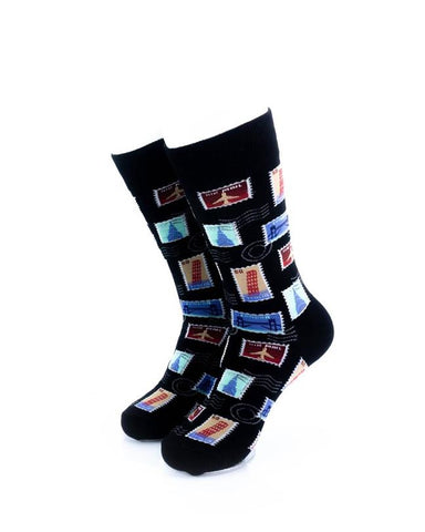 cooldesocks philately black crew socks front view image