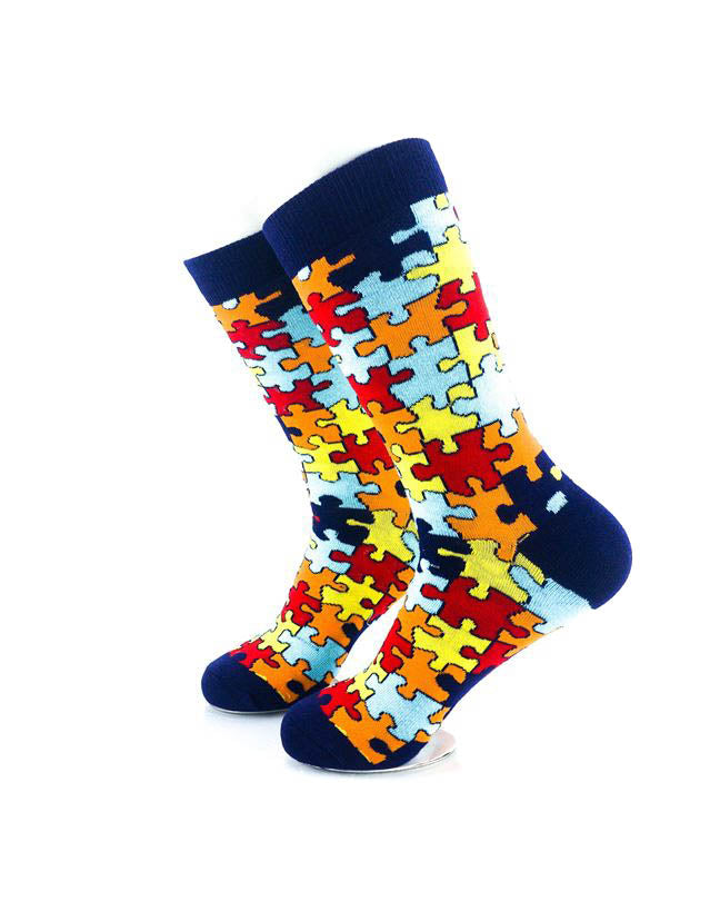cooldesocks puzzle colorful crew socks left view image