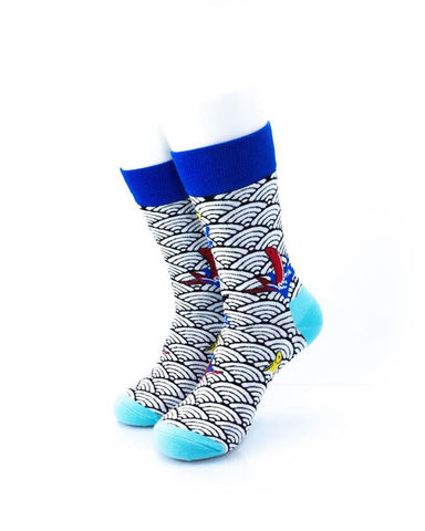 cooldesocks seigaiha koi crew socks front view image