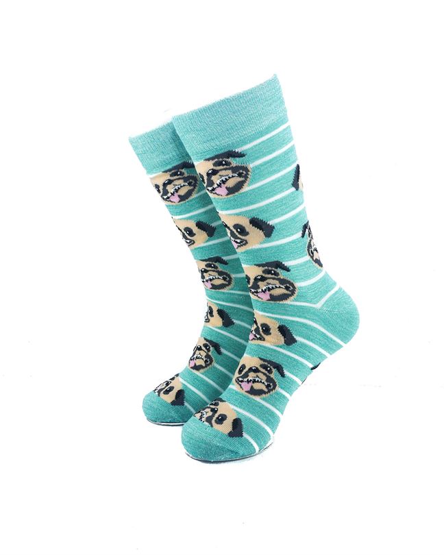 cooldesocks smilling bulldog green stripes crew socks front view image