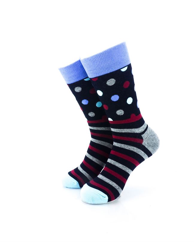 cooldesocks striped dot black crew socks front view image