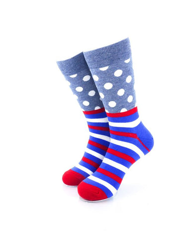 cooldesocks striped dot grey crew socks front view image