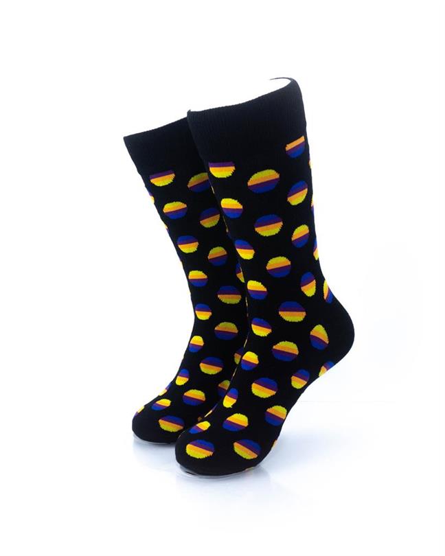 cooldesocks sunrise dot black crew socks front view image