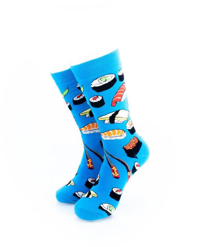 cooldesocks sushi blue crew socks front view image