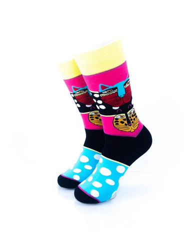 cooldesocks tribal cat colourful crew socks front view image