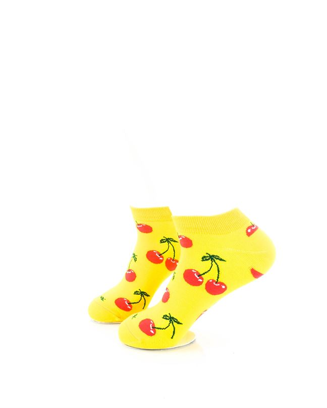 cooldesocks yellow pink cherry ankle socks left view image