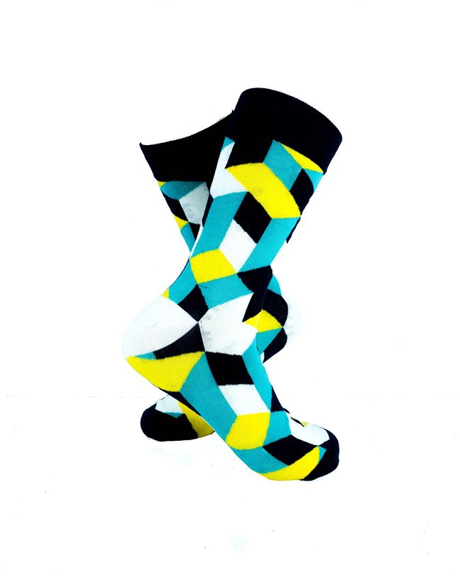 3D Blocks Teal Yellow