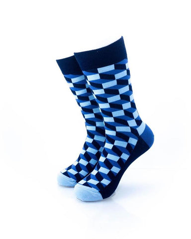 cooldesocks 3d cubes blue crew socks front view image