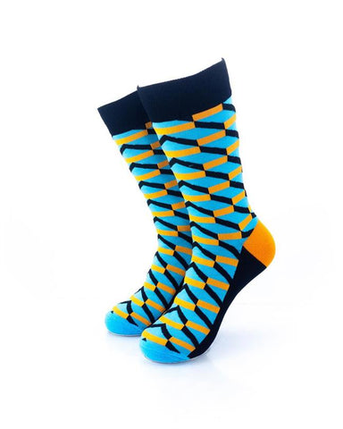 cooldesocks 3d cubes blue orange crew socks front view image