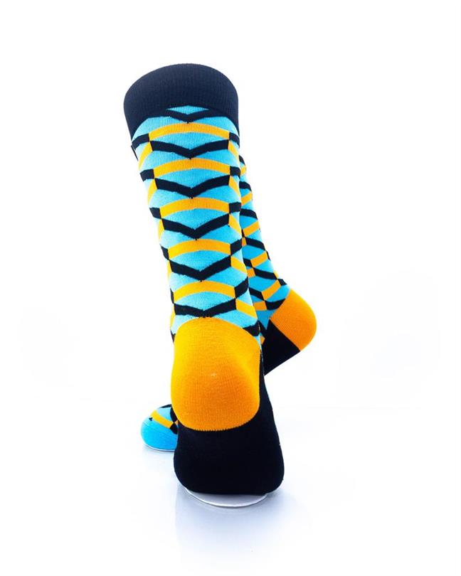cooldesocks 3d cubes blue orange crew socks rear view image
