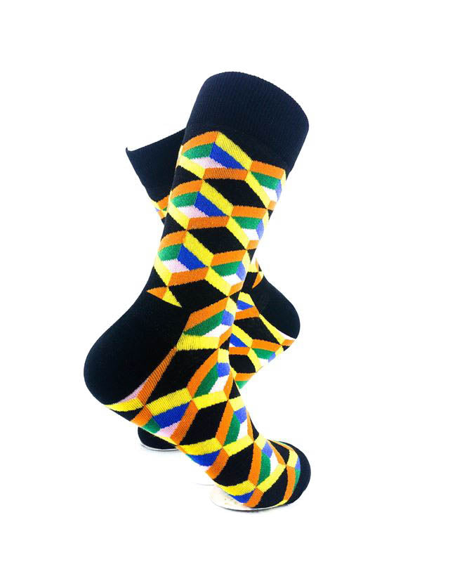 cooldesocks 3d cubes colorful orange crew socks right view image