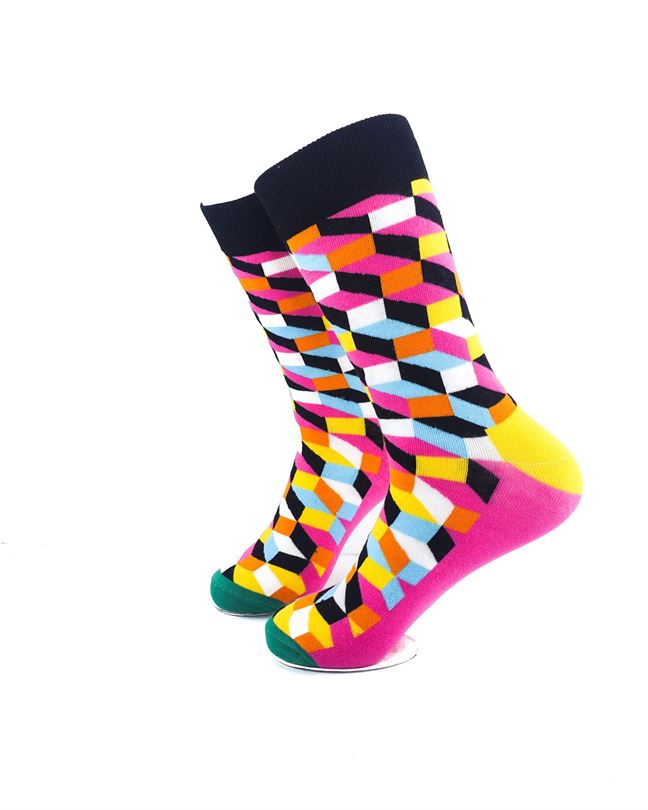 cooldesocks 3d cubes colorful pink crew socks left view image