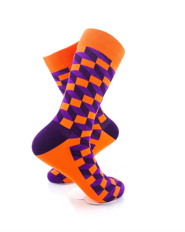 cooldesocks 3d cubes orange purple crew socks right view image