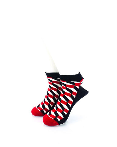 cooldesocks 3d cubes red black ankle socks front view image