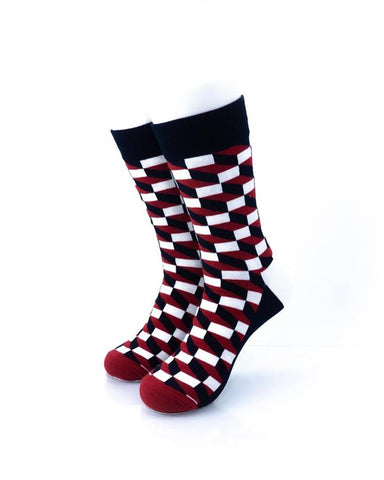 cooldesocks 3d cubes red black crew socks front view image
