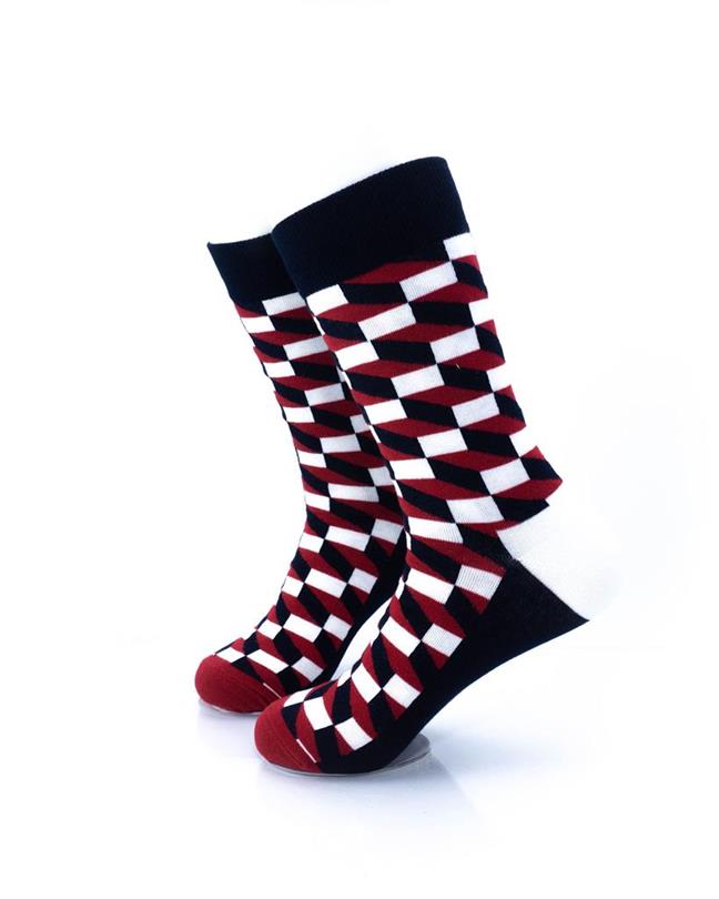 cooldesocks 3d cubes red black crew socks left view image