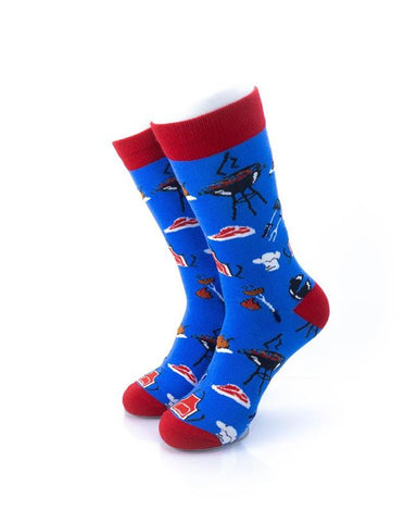 cooldesocks barbeque blue crew socks front view image