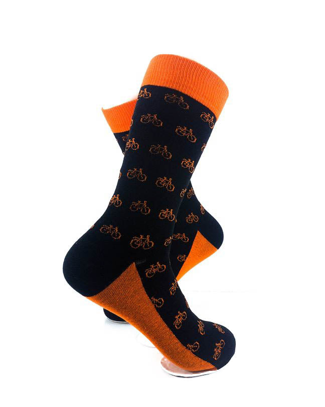 cooldesocks bicycle pattern orange crew socks right view image