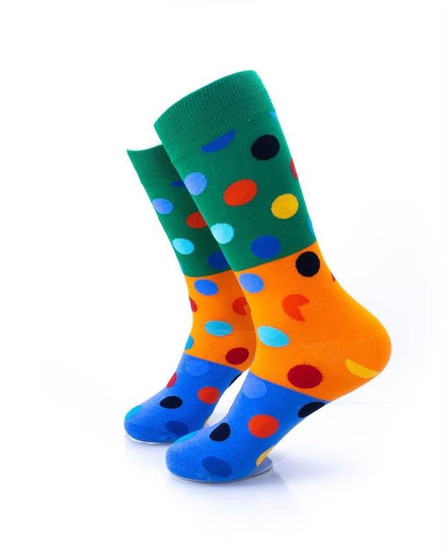 cooldesocks big dot blue orange crew socks left view image