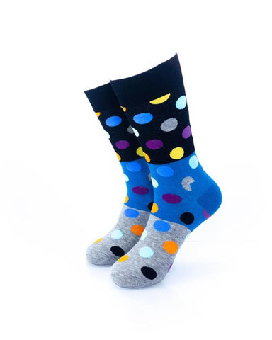 cooldesocks big dot crew socks rear view image gray blue crew socks front view image