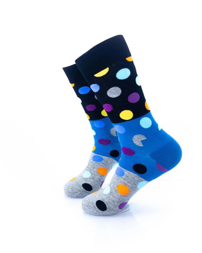 cooldesocks big dot crew socks rear view image gray blue crew socks left view image