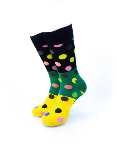 cooldesocks big dot yellow green crew socks front view image