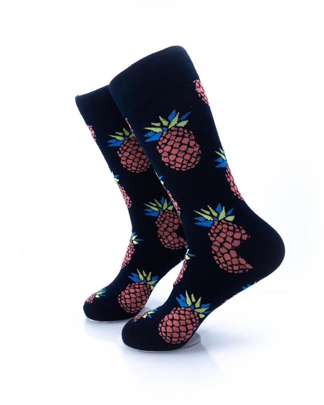 cooldesocks big pineapple black red crew socks left view image