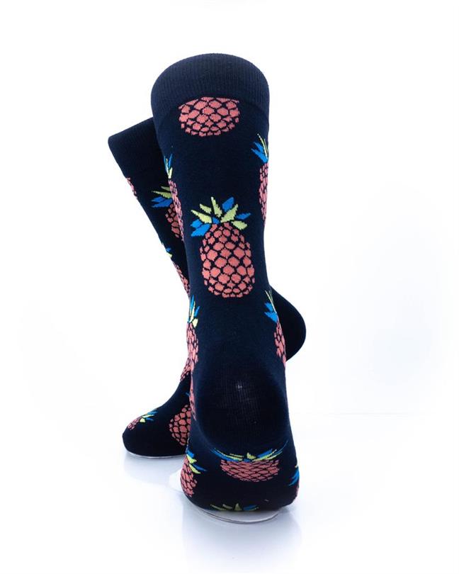 cooldesocks big pineapple black red crew socks rear view image