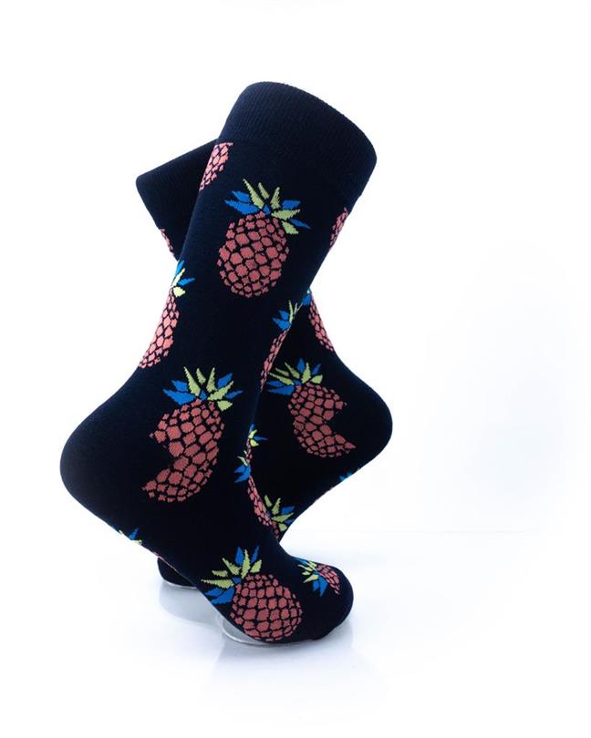 cooldesocks big pineapple black red crew socks right view image