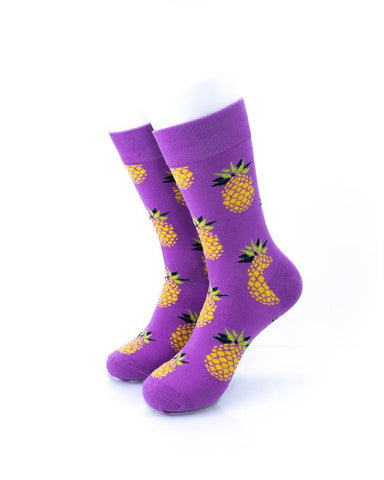 cooldesocks big pineapple purple gold crew socks front view image
