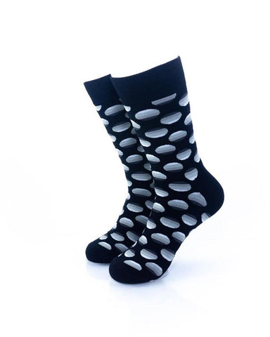 cooldesocks black and white big dot sunset crew socks front view image