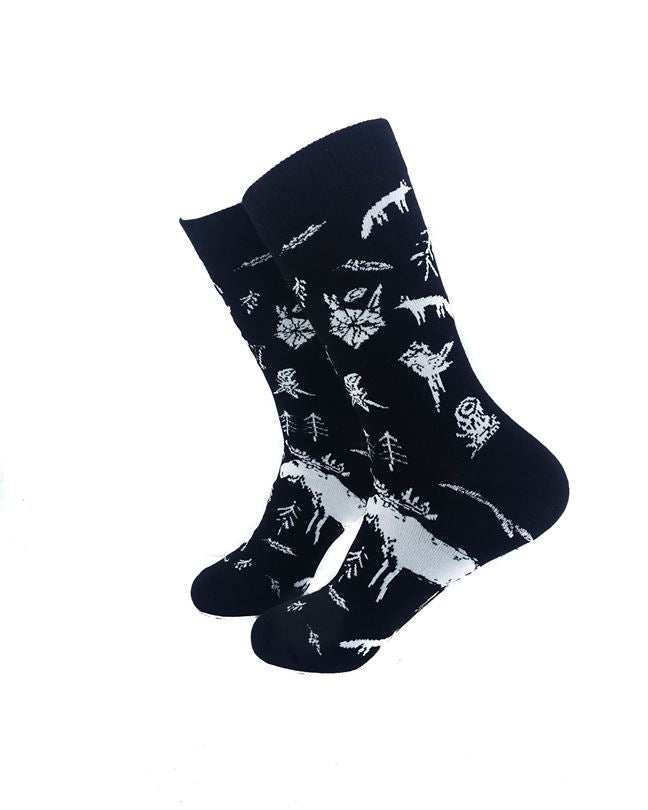 cooldesocks black and white caveman paintings crew socks left view image