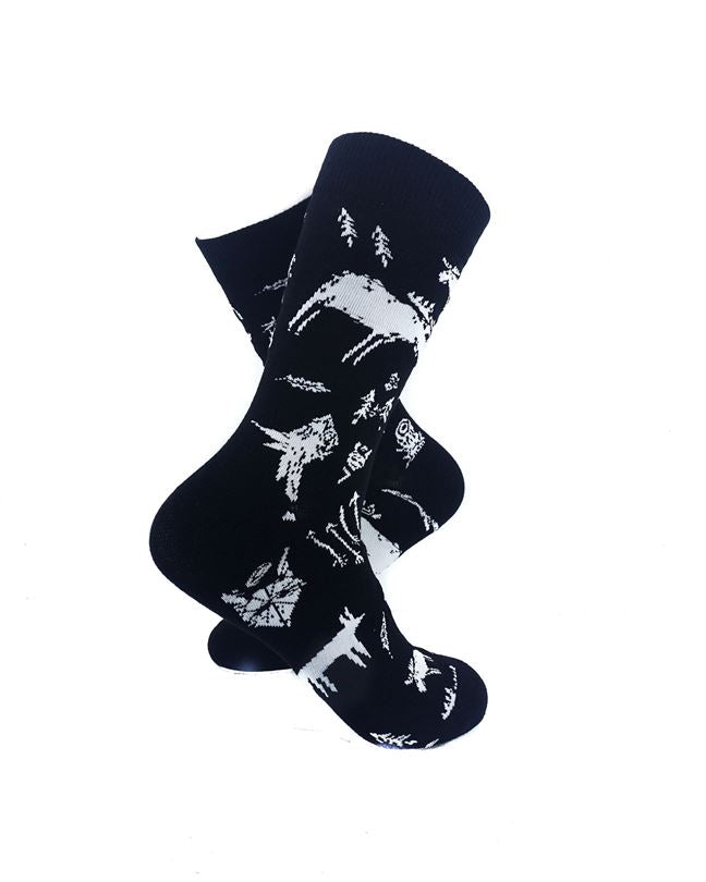 cooldesocks black and white caveman paintings crew socks right view image
