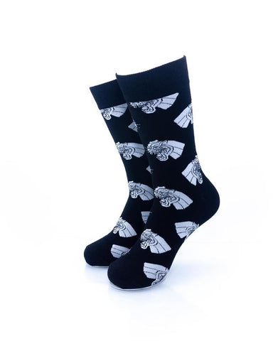 cooldesocks black and white platinum panther crew socks front view image