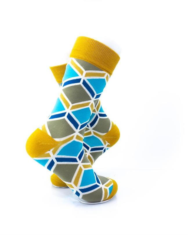 cooldesocks blue gold geometry crew socks right view image