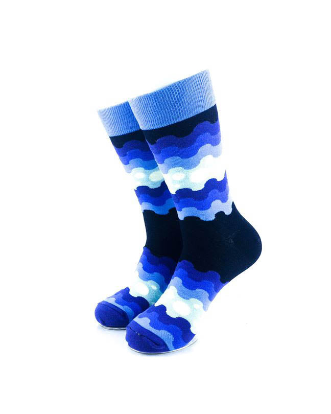 cooldesocks blue wave pixels crew socks front view image