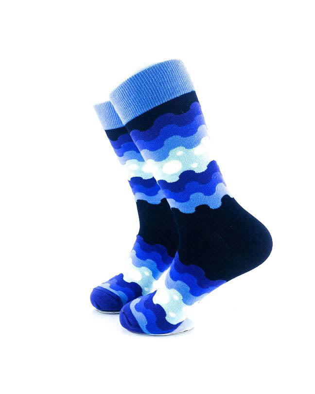 cooldesocks blue wave pixels crew socks left view image