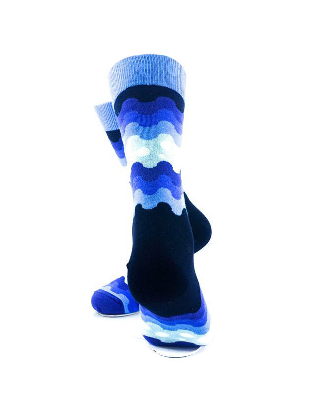 cooldesocks blue wave pixels crew socks rear view image