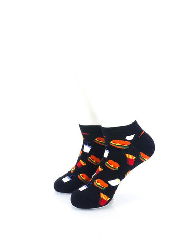 cooldesocks burger fries black ankle socks front view image