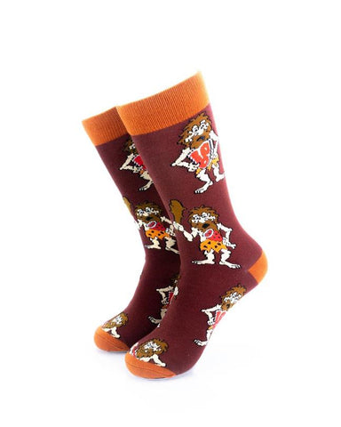 cooldesocks caveman orange crew socks front view image