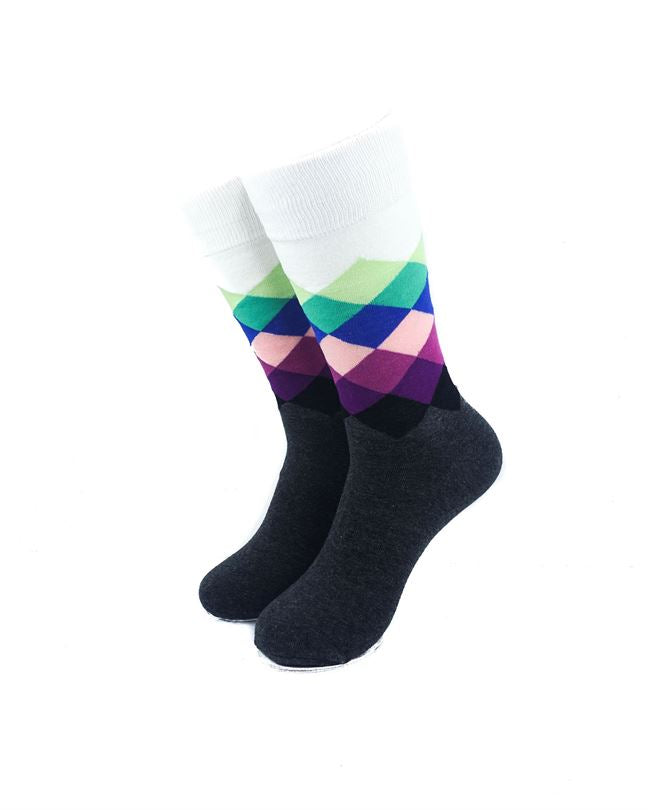 cooldesocks checkered blue purple crew socks front view image